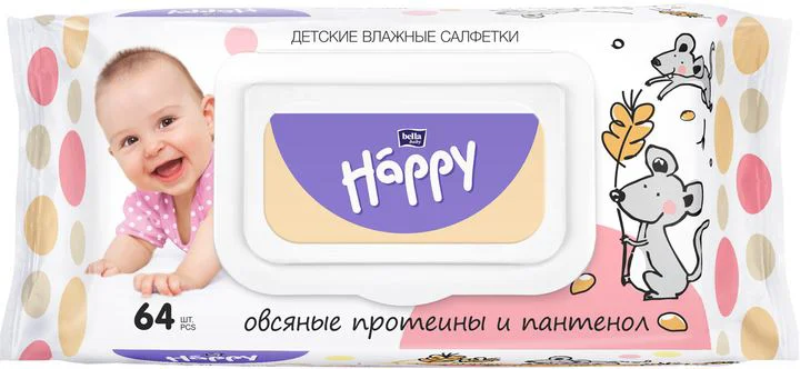 Влажные салфетки Bella Happy Oat Proteins & Panthenol, 64 шт. foto