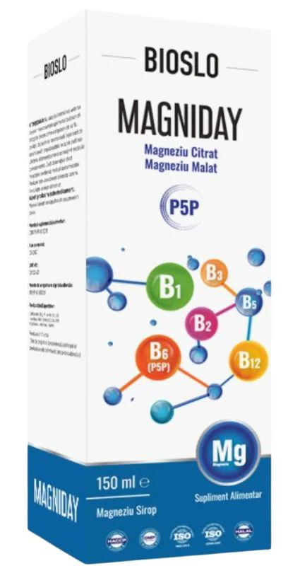image for Supliment alimentar Bioslo Magniday (Magneziu Citrat+Malat+Complex Vit B), 150 ml foto