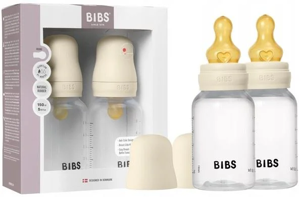 image for Set 2 biberoane din plastic anticolici BIBS Ivory cu tetina din latex 0+ luni, 2x150 ml foto