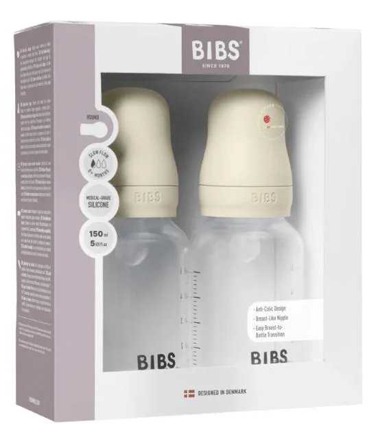 Набор из 2-х пластиковых бутылочек антиколиковых BIBS Ivory с силиконовой соской 0+ мес, 2x150 мл foto