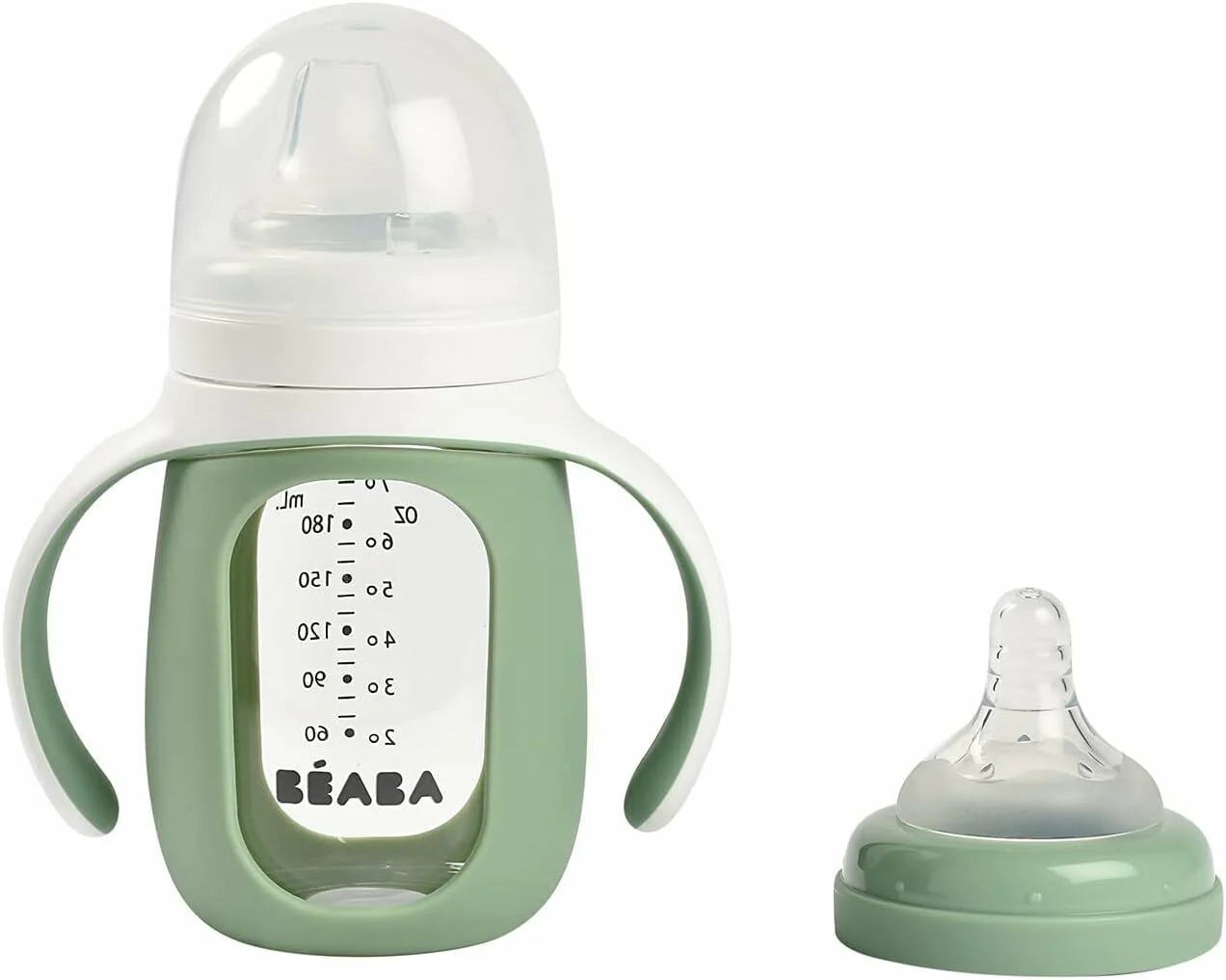 image for Biberon de invatare 2 in 1 din sticla Beaba Sage Green, 210 ml foto