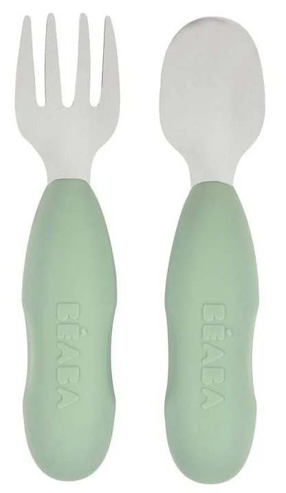 image for Набор ложечка и вилочка из нержавеющей стали Beaba Sage Green foto