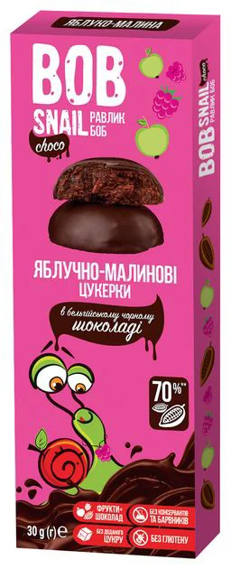image for Натуральные конфеты Bob Snail с яблоком и малиной в бельгийском молочном шоколаде, 30 г foto