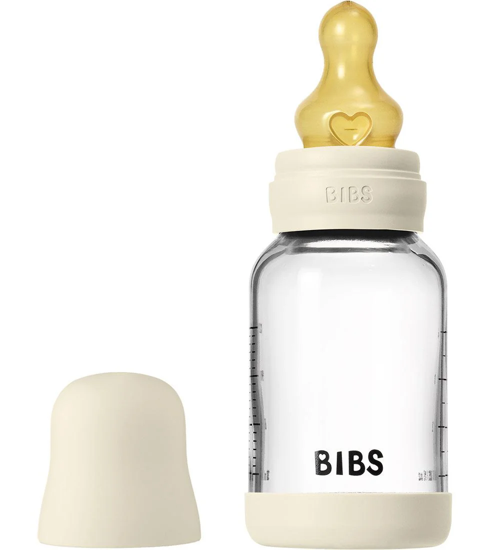Стеклянная антиколиковая бутылочка BIBS Ivory с латексной соской 0+ месяца, 120 мл foto