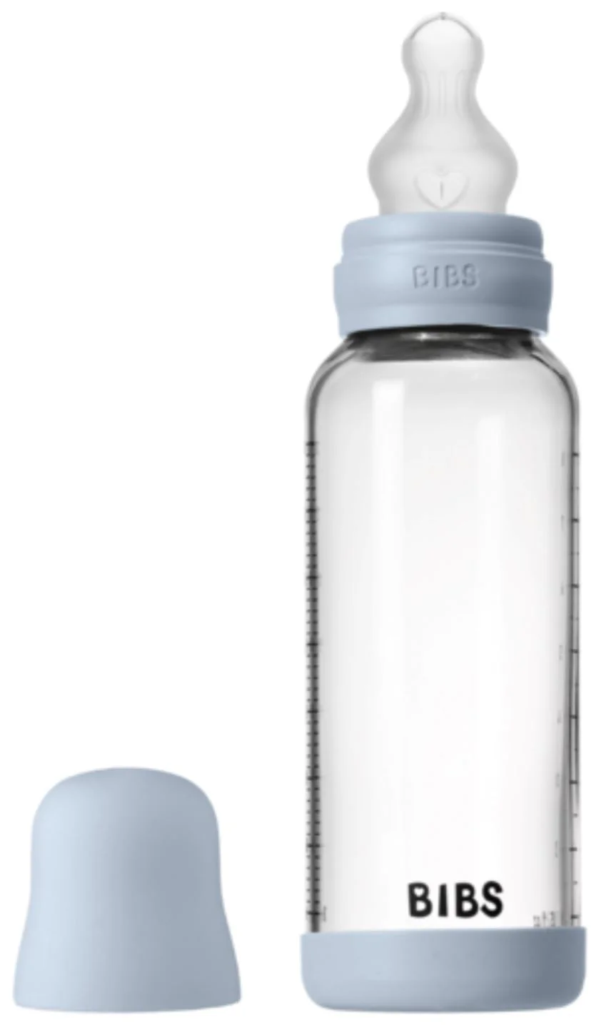 image for Стеклянная антиколиковая бутылочка BIBS Baby Blue с силиконовой соской 3+ мес, 240 мл foto
