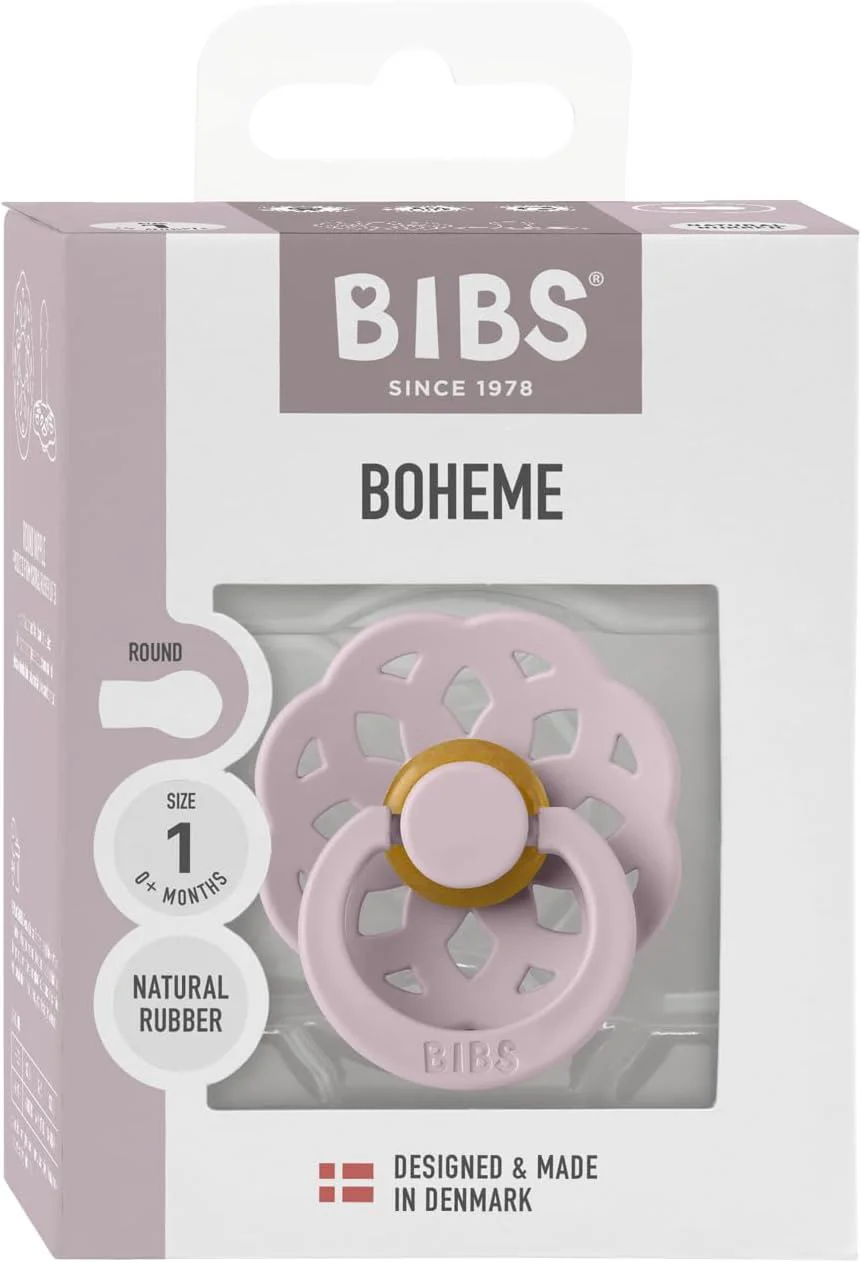 Suzeta rotunda din latex BIBS Boheme Dusky Lilac (0-6 luni) - Ambalaj premium foto