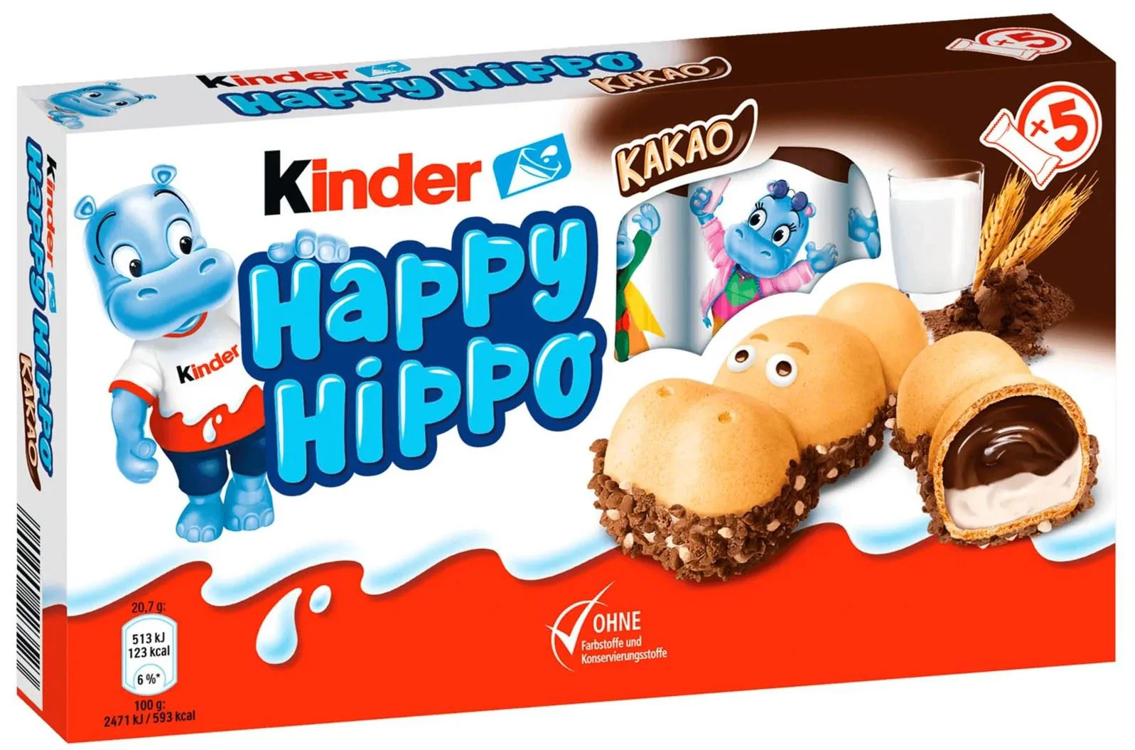 image for Napolitana crocanta cu umplutura de lapte si cacao "Kinder Happy Hippo Cacao", 103.5 g foto