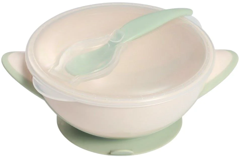 image for Миска с присоской, крышкой и ложкой BabyOno Бело-Зелёный foto