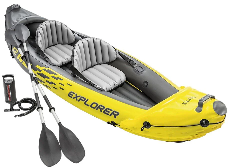 Надувной каяк Intex Explorer K2 с вёслами и насосом, 312x91x51 см, до 180 кг foto
