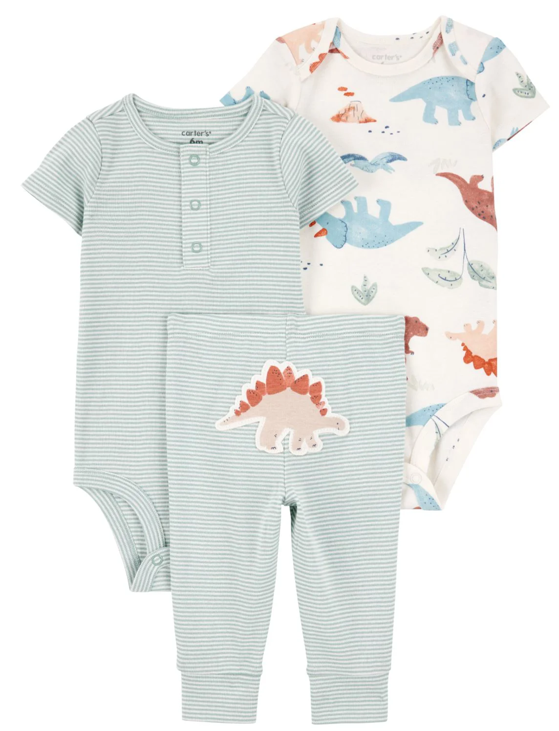 Carter's Set 3 piese Green Stripe Dino - Pantaloni si 2 body foto