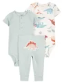 Carter's Set 3 piese Green Stripe Dino - Pantaloni si 2 body foto
