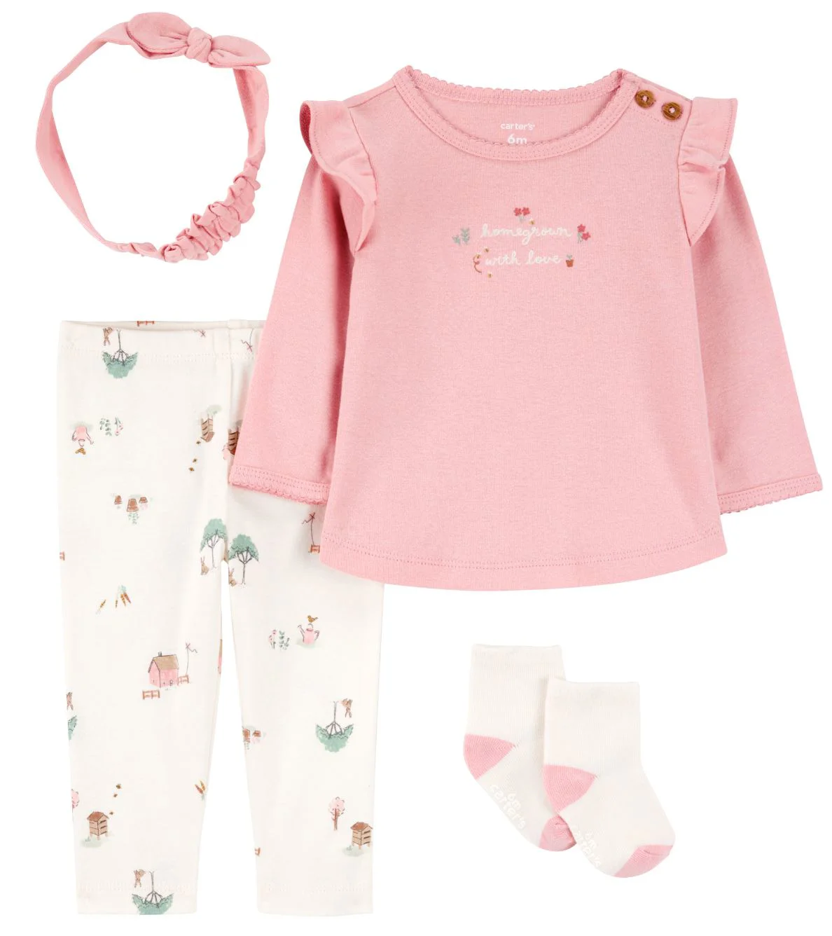 Carter's Set 4 piese Home Grown Pink - pantaloni, bluza, caciulita si sosete foto