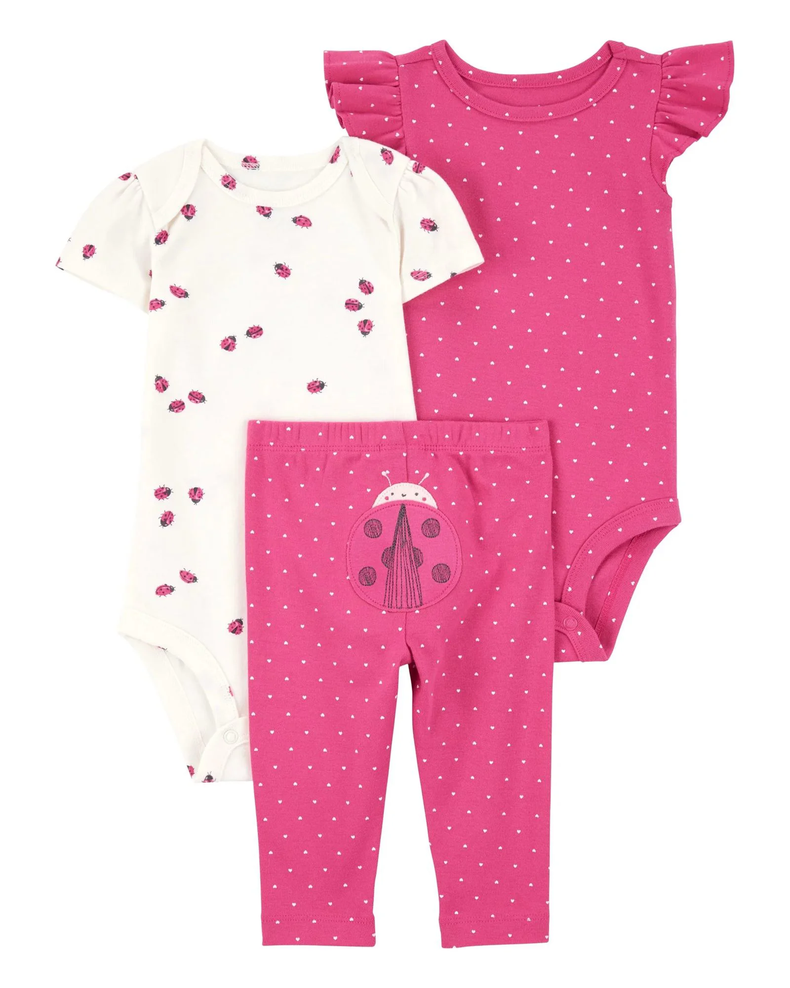 Carter's Set 3 piese Dark Pink Ladybug - Pantaloni si 2 body foto
