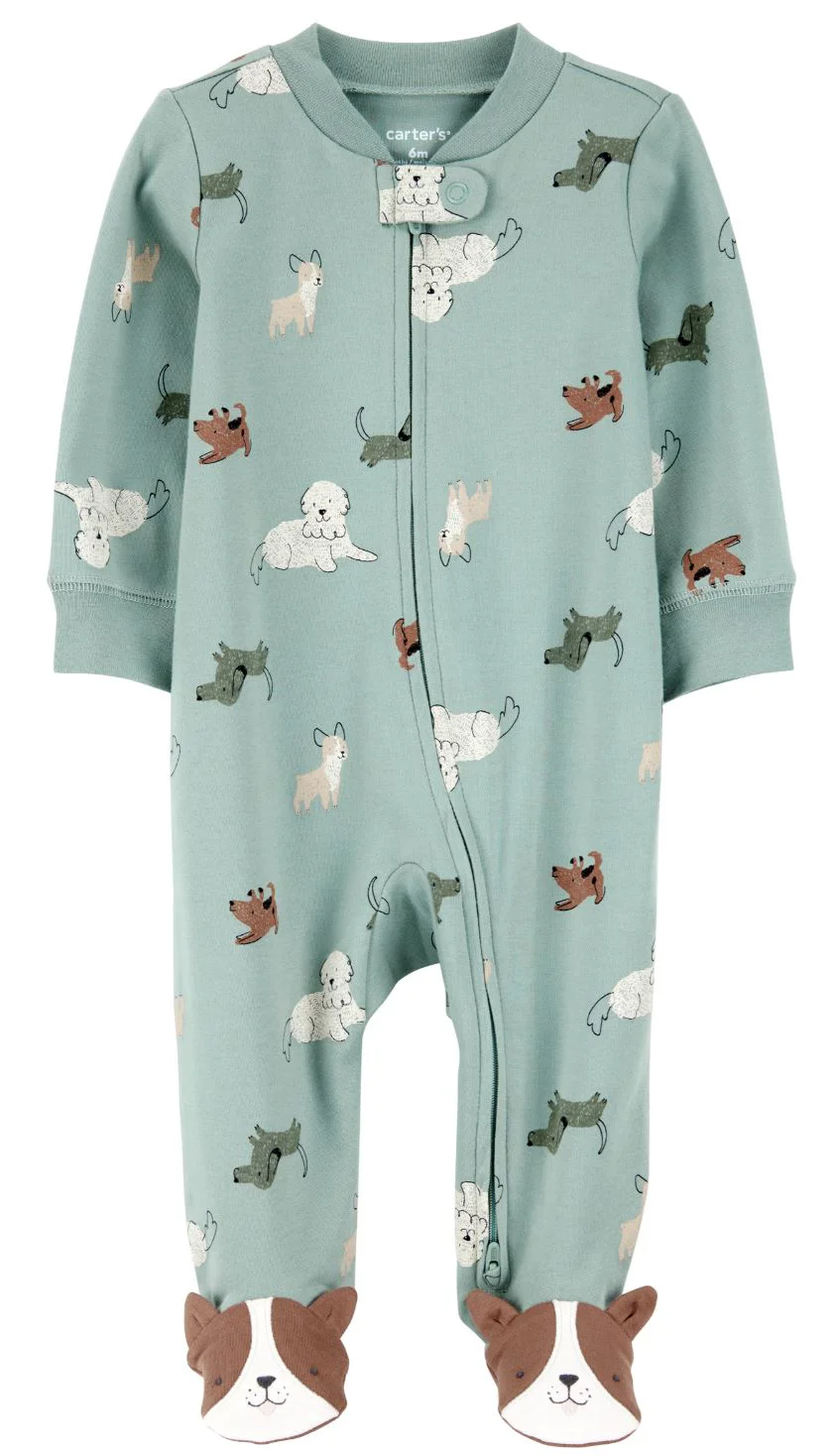 Carter's Pijama Green Dog Print Foot Art foto