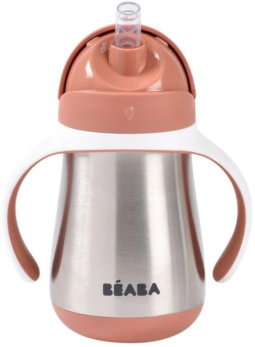 image for Cana din inox cu pai Beaba Terracotta, 250 ml foto