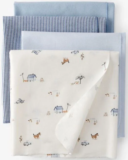 image for Carter's Набор 4 пеленки Blue Stripe Farm Print foto
