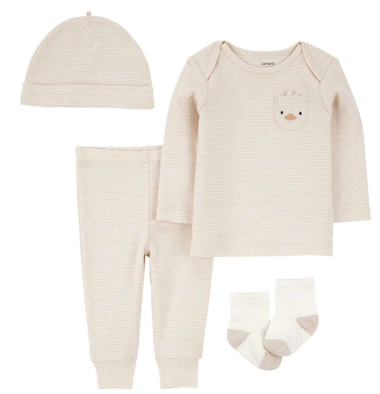 Carter's Set 4 piese - Khaki Stripe Novelty Pantaloni, bluza, caciulita si sosete foto