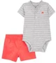 Carter's Set 2 piese Body si pantaloni scurti Gray Stripe Orange foto