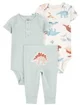 Carter's Set 3 piese Green Stripe Dino - Pantaloni si 2 body foto