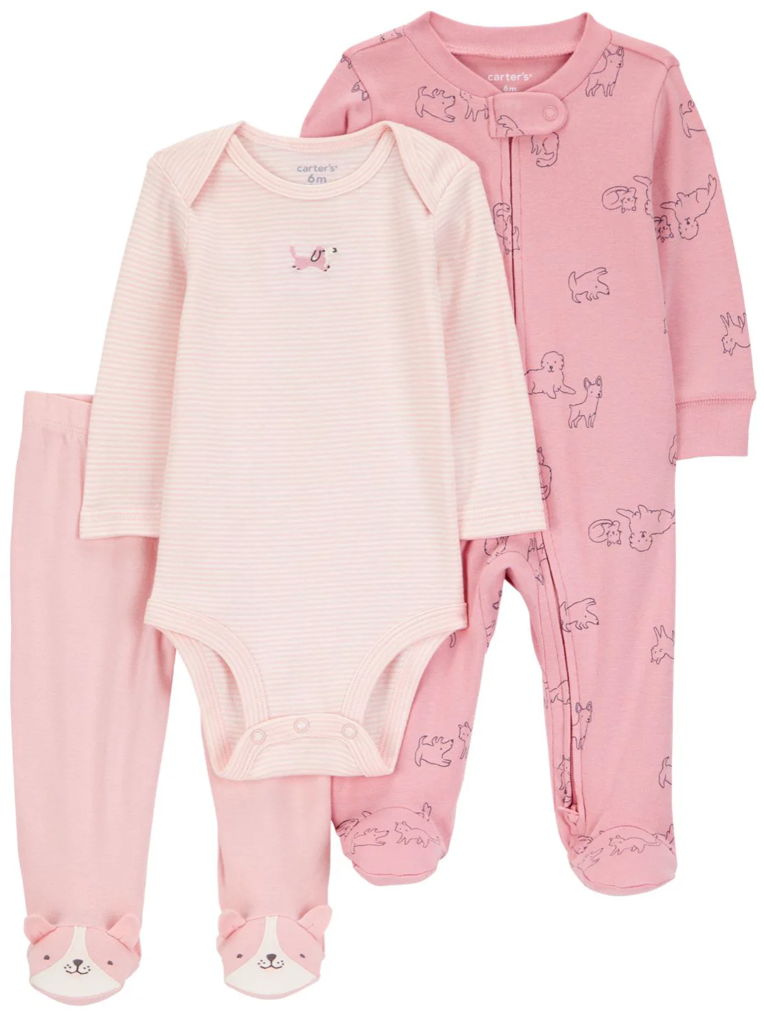 Carter's Set 3 piese Pink Stripe Dog Print - Pantaloni, body si pijama foto