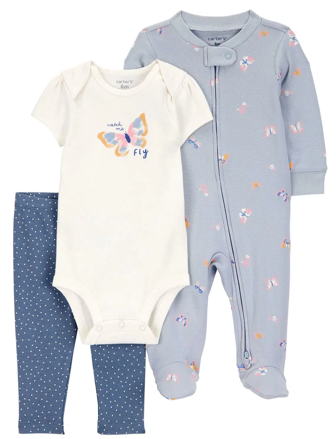 image for Carter's Set 3 piese Blue Floral Butterfly - Pantaloni, body si pijama foto
