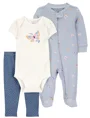 Carter's Set 3 piese Blue Floral Butterfly - Pantaloni, body si pijama foto