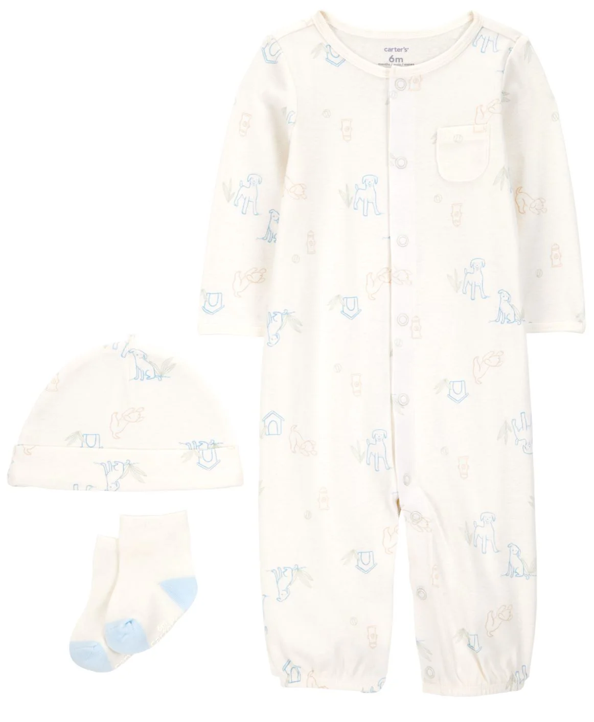 Carter's Set 3 piese Blue Dog - Pijama transformabila, caciulita si sosete foto