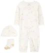 Carter's Set 3 piese Ivory Chick-Sheep - Pijama transformabila, caciulita si sosete foto