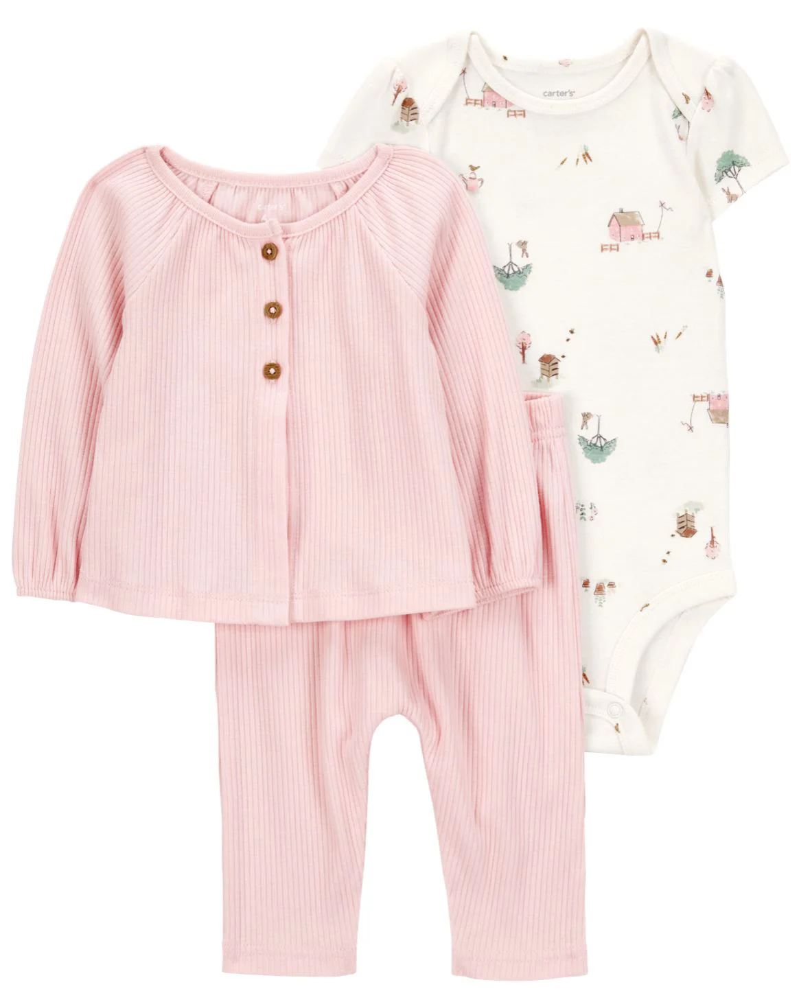 Carter's Set 3 piese Pink Solid - Cardigan, body si pantaloni foto
