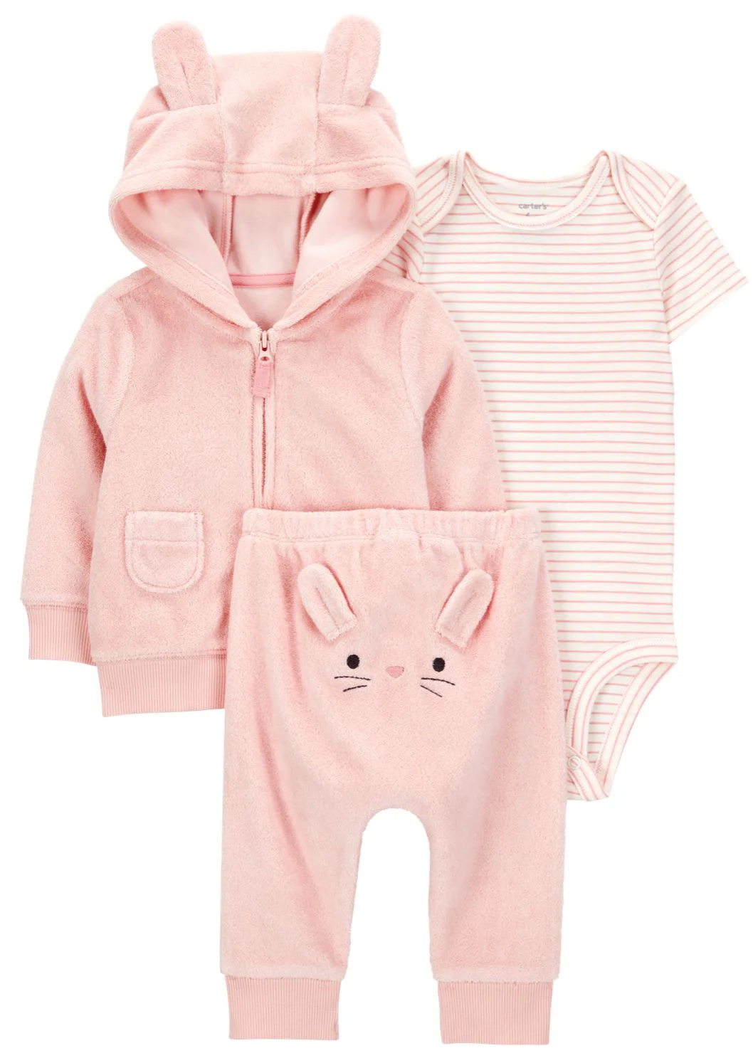 Carter's Set 3 piese Pink Bunny Terry - Cardigan, body si pantaloni foto