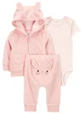 Carter's Set 3 piese Pink Bunny Terry - Cardigan, body si pantaloni foto