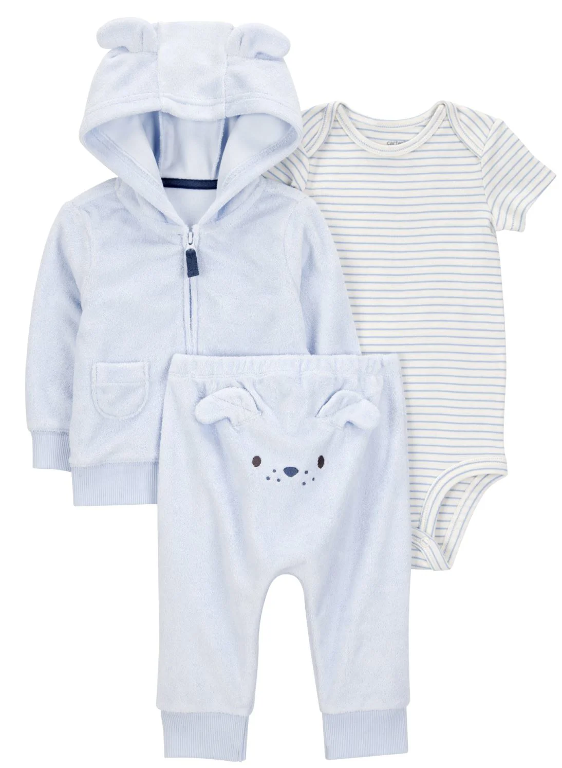 Carter's Set 3 piese Blue Dog Terry - Cardigan, body si pantaloni foto
