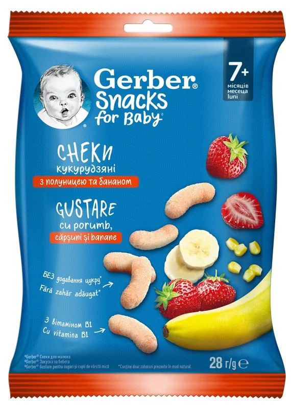 image for Bastonase de porumb Gerber cu banane si capsuni (7+ luni), 28 g foto