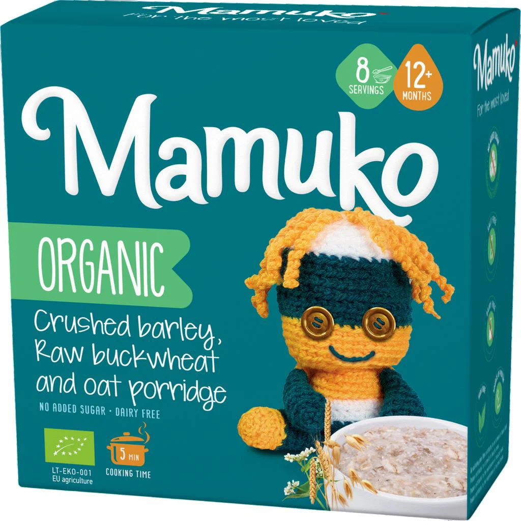 image for Terci organic Mamuko de orz zdrobit, hrisca cruda si ovaz (12+ luni), 200 g foto