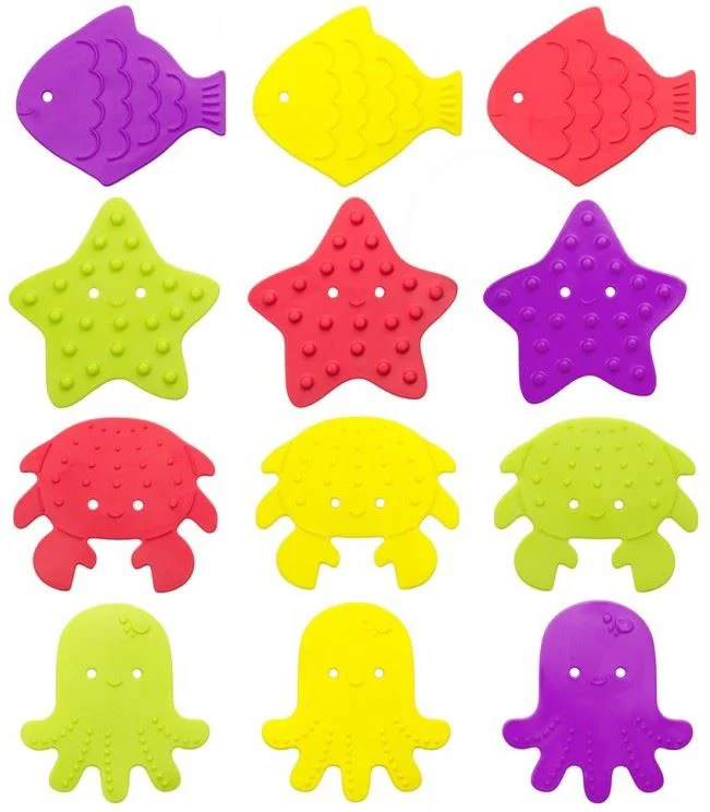 image for Набор мини-ковриков противоскользящих для ванной Roxy Kids Sea Animals Bright Colors, 12 шт. foto