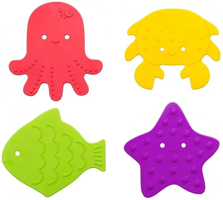 image for Набор мини-ковриков противоскользящих для ванной Roxy Kids Sea Animals Bright Colors, 4 шт. foto