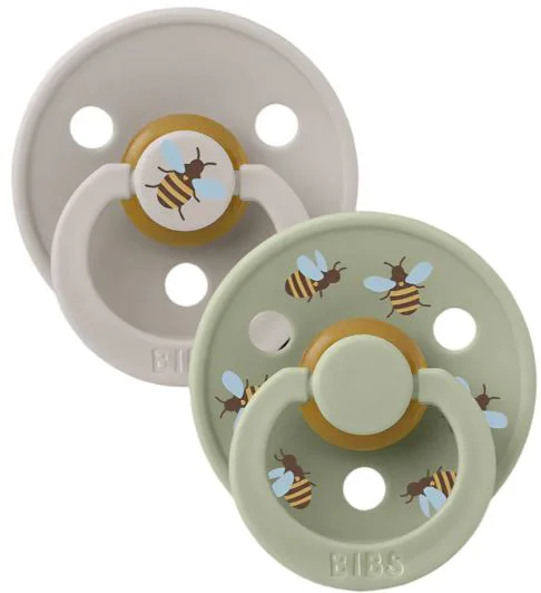 Set 2 suzete rotunde din latex BIBS Studio Colour Bumblebee - Mushroom/Sage (0-6 luni) foto