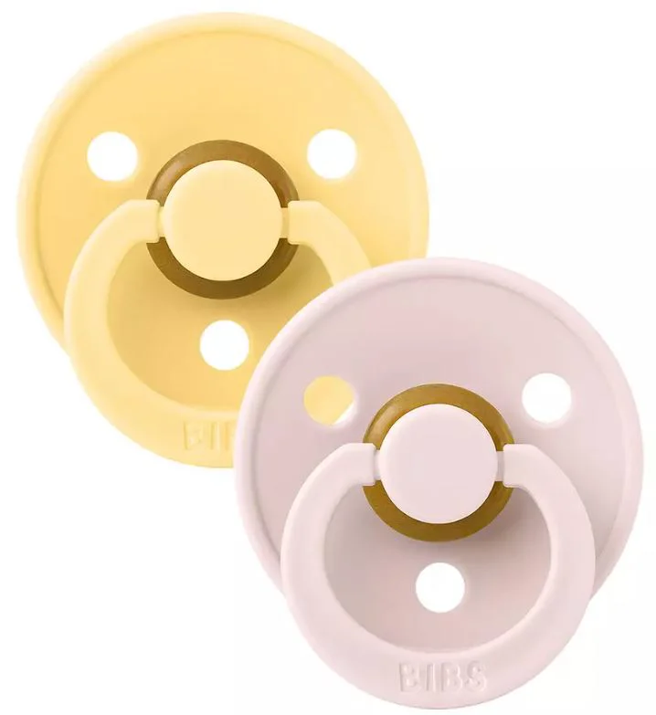 Set 2 suzete rotunde din latex BIBS Colour Pale Butter/Petal (0-6 luni) foto