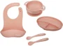 Set din silicon: baveta, bol, farfurie, lingurita si furculita U-Grow Pink, 5 piese foto