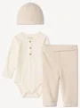 Orchestra Set 3 piese Body, pantaloni si caciulita Ecru foto