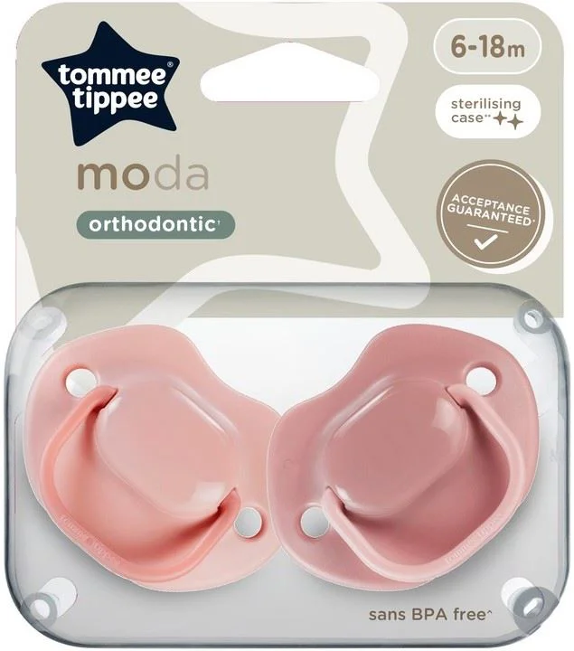 image for Ортодонтические силиконовые пустышки Tommee Tippee Moda Розовые (6-18 мес.), 2 шт. foto