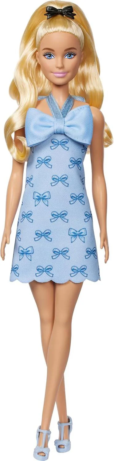 Papusa Barbie "Fashionista in rochie cu funda albastra" foto
