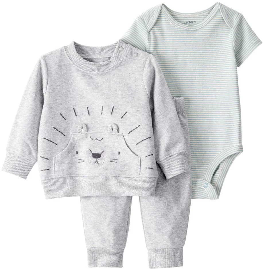 image for Carter's Set 3 piese Gray Lion - cardigan, pantaloni si body foto