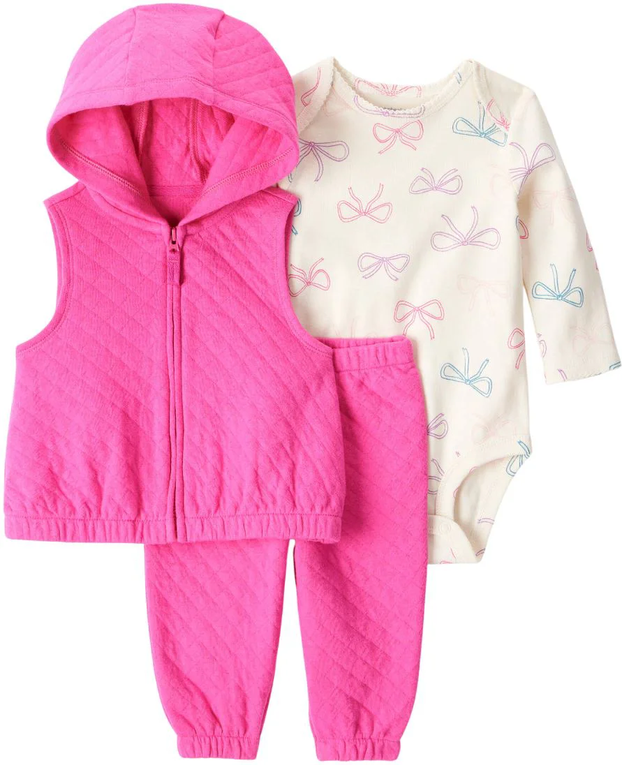 Carter's Set 3 piese Dark Pink Floral - vesta cu gluga, pantaloni asortati si body foto