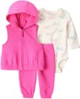 Carter's Set 3 piese Dark Pink Floral - vesta cu gluga, pantaloni asortati si body foto