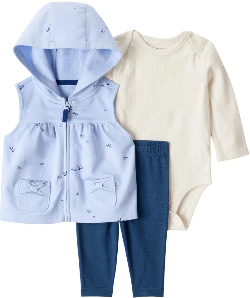 Carter's Set 3 piese Blue Mini Floral - vesta cu gluga, pantaloni si body foto
