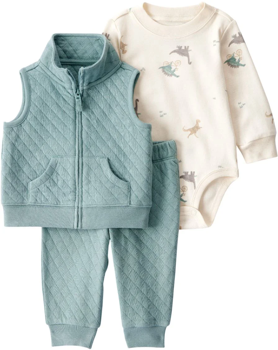 image for Carter's Set 3 piese Mint Green Dino - vesta, pantaloni asortati si body foto