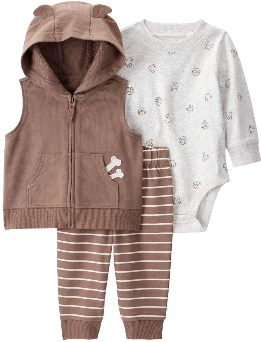image for Carter's Set 3 piese Brown Stripe Dog - vesta cu gluga, pantaloni si body foto