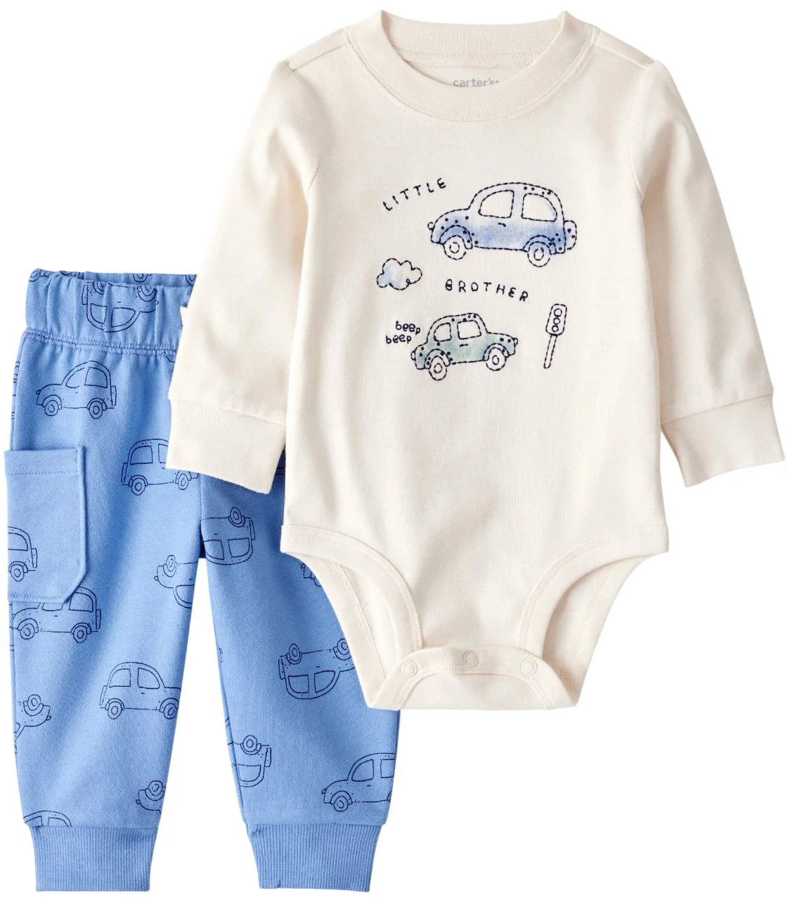 image for Carter's Set 2 piese Blue Car Little Brother - pantaloni si body foto