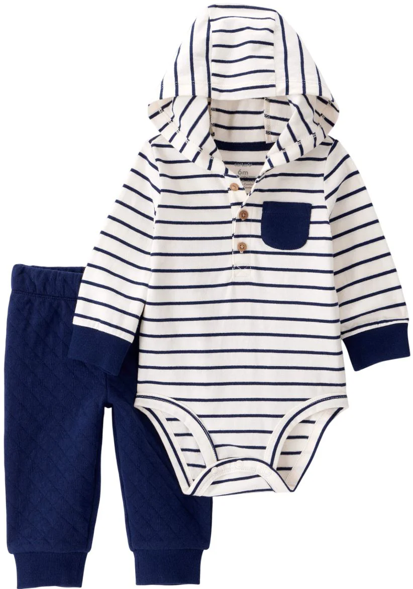image for Carter's Set 2 piese Navy Stripe - pantaloni si body cu gluga foto